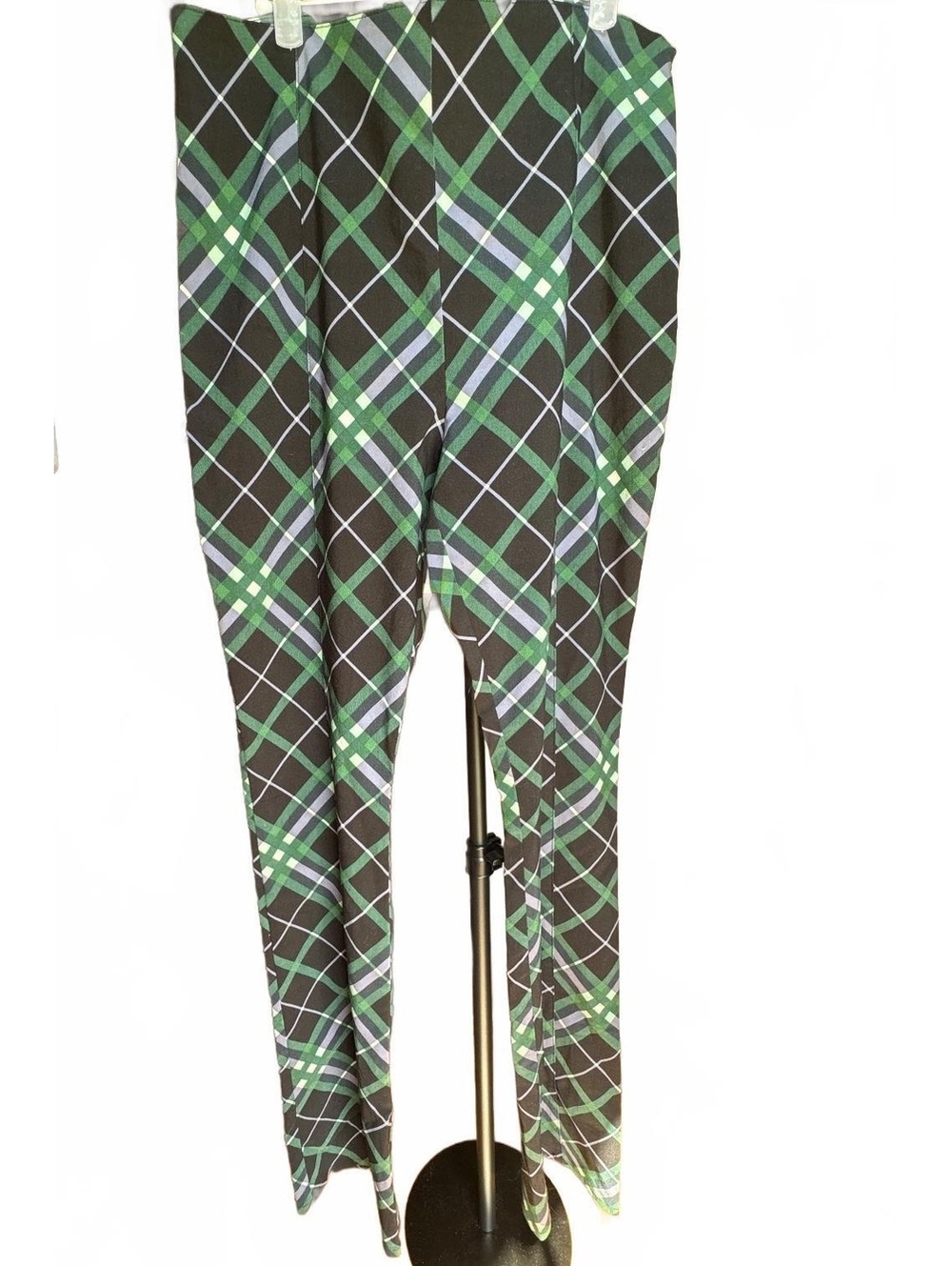 Green and Black Tartan Bootleg Stretch Pants 12L
